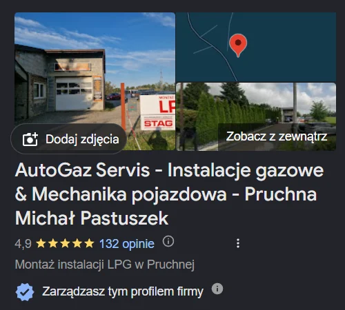 Wizytówka Google warsztatu AutoGaz Serwis w Pruchnej