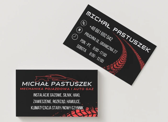 Projekt dwustronnej wizytówki firmowej dla Michała Pastuszka