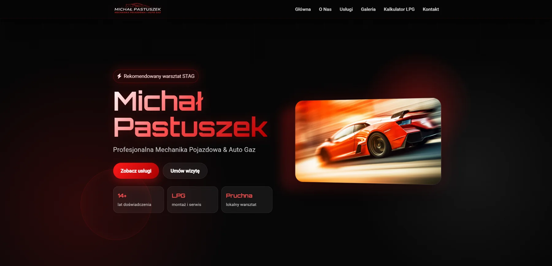 Widok strony internetowej warsztatu Michał Pastuszek